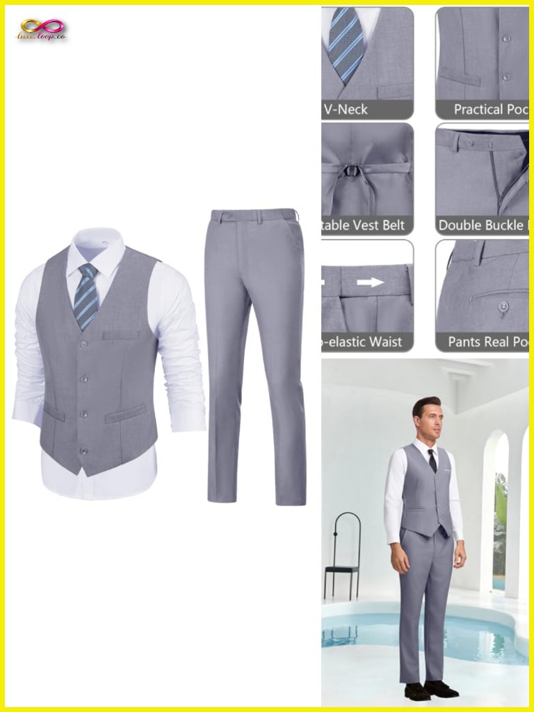 Slim Fit 2 Piece Suit Set Solid Dress Suit Vest Pants Wedding Prom Tuxedo